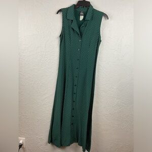 Women’s My Michelle Dark Green White Polka Dot Sleeveless Maxi Button Down Dress